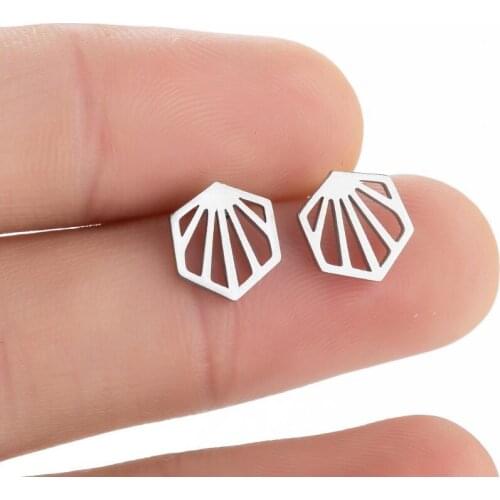 Cute Hexagon Stainless Steel Geometry Earrings Minimalism Girls Fashion Simple Stud Earring Personality 2021 Trendy Bronics