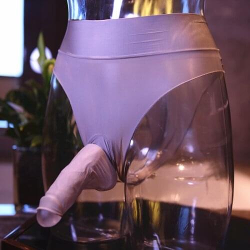 Sexy Men Shiny High Waist COCK Ring G-string Thongs U Convex Pouch Sheer Seamless Plus Size COCkring Sexy Brief Gay Wear F15