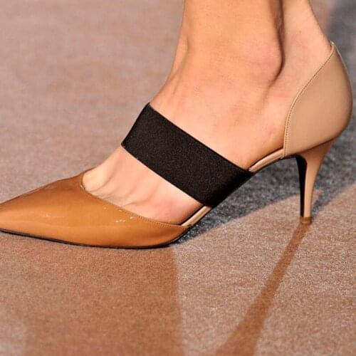 Elastic Band Patent Leather Shoes Pumps Woman Pointed Toe High Thin Heels Large Size 14 15 Ladies Dress Shoes Footwear Fashion