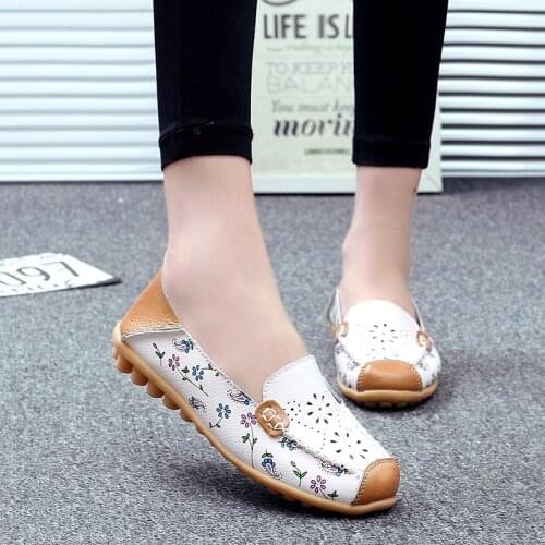 Genuine Leather Shoes Women Ballet Flats Loafers Summer Moccasins Ladies Slip On Casual Flats