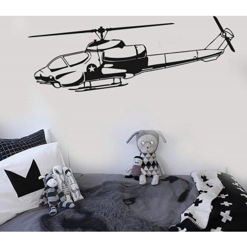 Military Helicopter Vinyl Apache Wall Sticker War Air Force Marine Corps School Dormitory Boy Bedroom Home Decor Decal Gift FJ11