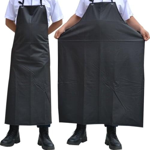 Waterproof Anti-Oil Restaurant Chef Apron Black Vinyl PVC Unisex Cleaning Work Men Women Kitchen Dishwashing Lab Butcher Aprons