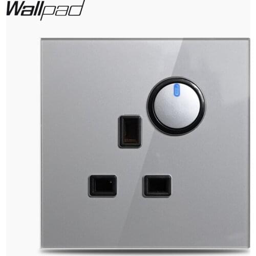 Wallpad 1 Gang 2 Way Switched 13A Socket British Standard Grey Crystal Tempered Glass Panel