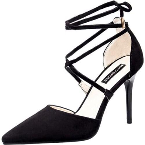 Spring/Autumn Pointed Toe Thin Heel high heels big size 34-39 women shoes fashion red wedding Buckle Strap sandals