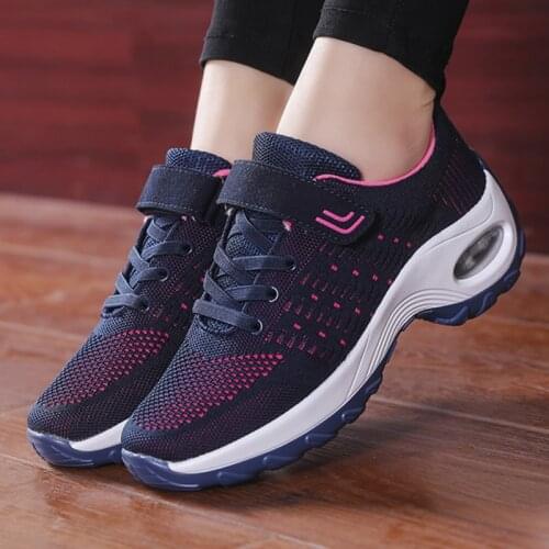 Women Walking Shoes Breathable Cushioning Sneakers Woman Fashion Sport Shoes Blue Trainers Convenient Velcro Casual Footwear New