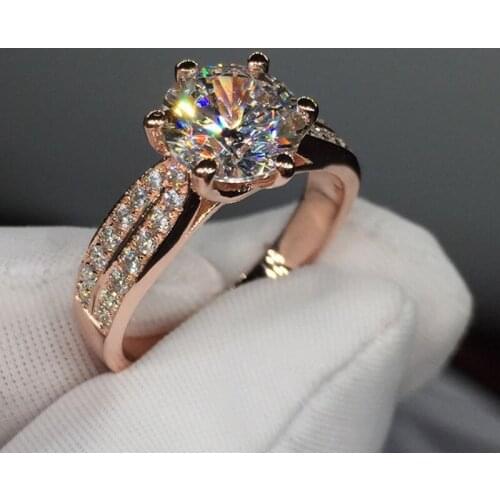 Fashion Jewelry Hot sale Crystal Jewelry 3ct AAAAA zircon cz wedding band rings for women Rose Gold color Female Ring