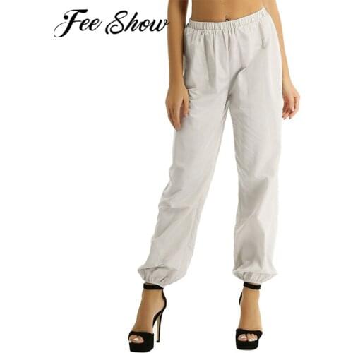 Women Ladies Solid Casual Long Pants High Waist Elastic Waistband Casual Loose Long Ripstop Pants for Dance Hiking Working Out