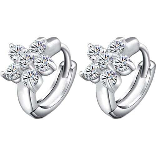 Cute Sparkling Snow Flower Stud Earrings For Women DIY Zircon Crystal Earrings Fashion Wedding Jewelry