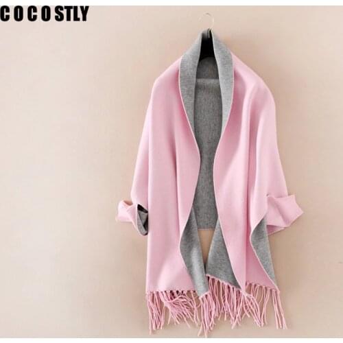 2019 Winter Womens Elegant Socialite Cashmere Tassel Cardigan Sweaters Batwing Sleeve Scarf Cape Outwear Poncho