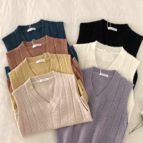 Autumn and Winter Knitted Womens Sweater Casual Sleeveless Loose Knit Vest V-neck Women Pullover Sweater Solid Pull Femme 16057