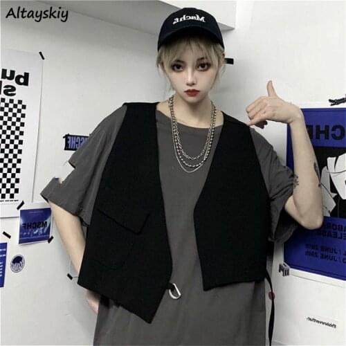Vests Women V-neck Students Street Style Ladies Sleeveless Solid Loose Spring All-match Fashionable Mujer Cool Popular Causal