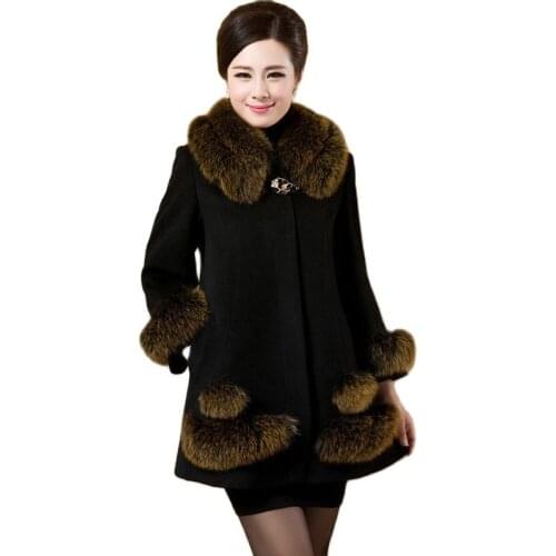 Oversize 6XL Mom Woolen Coat Fashion Long Loose Wool Collar Overcoat Women New Autumn Winter Wool Coat Outerwear Female Clothes