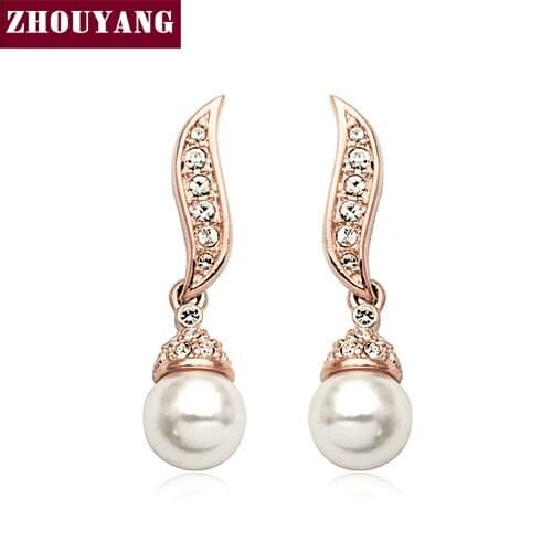 ZHOUYANG Top Quality ZYE039 Imitation Pearl Rose Gold Color Earring Genuine Austrian Crystal