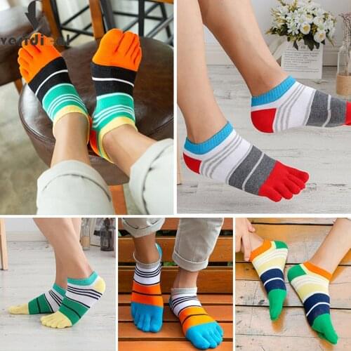 1 Pair Colorful No Show Socks With Toes Striped Fashion Young Casual Ankle Boat Five Finger Socks Good Quality EU 38-44 Hot Sell