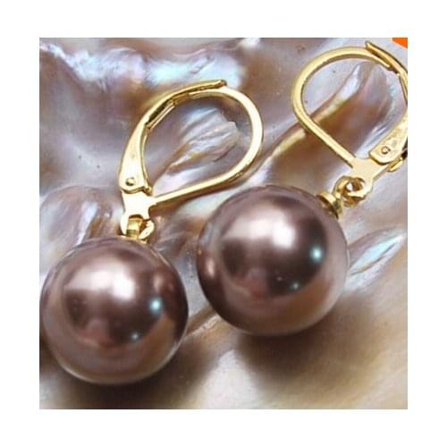 12mm Round south sea shell pearl 14K GP earrings AAA Grade Lovely Fine Nobility Ladys Womens Earrings