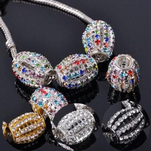 16x18mm Oval Crystal Rhinestone Pave Loose Metal Big Hole Beads Jewelry Findings