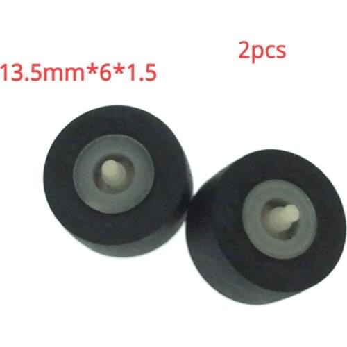 2pcs 13.5mm*6*1.5 with axis wheel belt pulley rubber audio pressure pinch roller for cassette deck tape recorder Stereo player