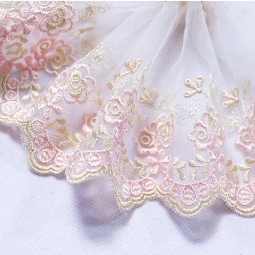 2Yards 12.5cm Width Handmade Gold Thread Flower Embroidery Lace Trim Tulle Wedding Hair Bow Clothes DIY Craft Lace Fabric Sewing