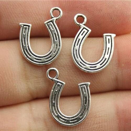 20pcs Charms Lucky Horseshoe Good Luck Talisman 18x12mm Antique Silver Color Pendants Making DIY Tibetan Finding Jewelry