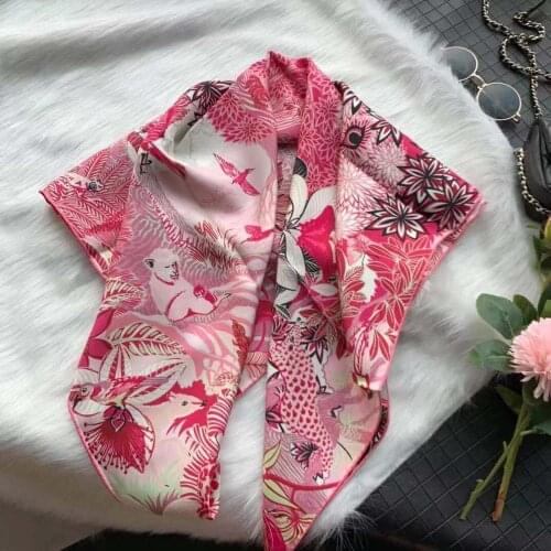 2020 new arrival winter classic animal pink 100% pure silk scarf twill hand made roll 90*90 cm shawl wrap for women lady