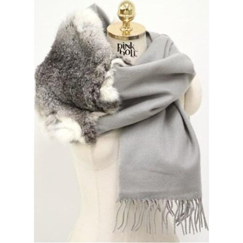 2020 New Fashion Wool Women Scarf with Real Rabbit Fur Winter Warm Shawl and Wrap Bandana Pashmina Long Tassel Female Thick S5