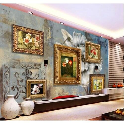 Continental European style retro flower painting custom 3d photo wallpaper window mural wallpaper