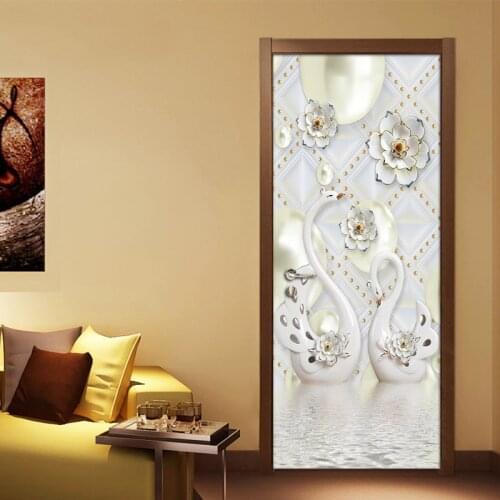3D Stereoscopic Swan Background Wall Decor Painting PVC Vinyl Wallpaper For Living Room Bedroom Door Sticker Mural Wall Paper 3D
