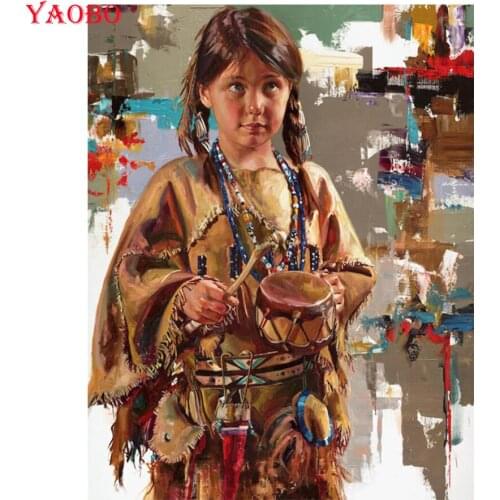 5d diy diamond painting mozaik full square round drill diamond embroidery Indians Little Girl cross stitch mosaic kit home decor