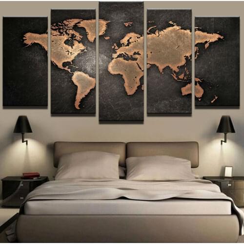 Paintings HD Abstract Canvas For Living Room Wall Art Poster 5 Pieces Retro World Map Decoration Pictures Modular Frame PENGDA
