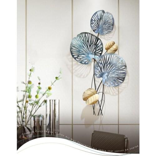 American Wrought Iron Blue Leaf Wall Mural Crafts Home Livingroom Wall Sticker Artwork Office Store Club Wall Hanging Decoration