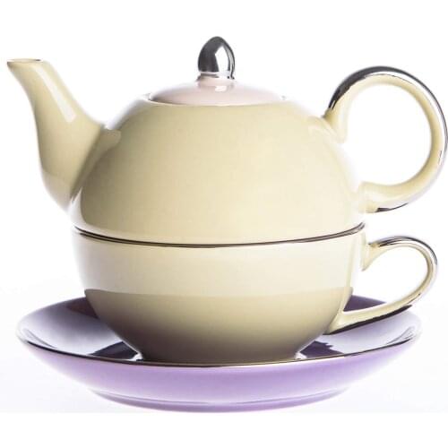 ARTVIGOR Office Personal Tea Set for One with One Teapot,Cup and Saucer Ceramic Porcelain Portable Travel Teaware Set Gift