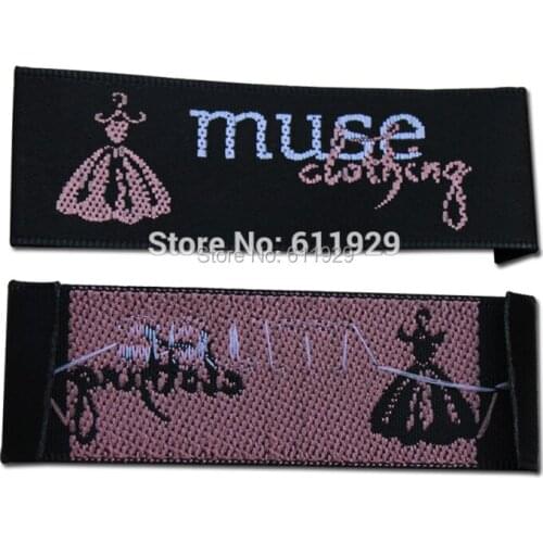 Free shipping custom clothing satin woven label/garment embroidered collar labels/dress tags/packing labels/hang tag printing