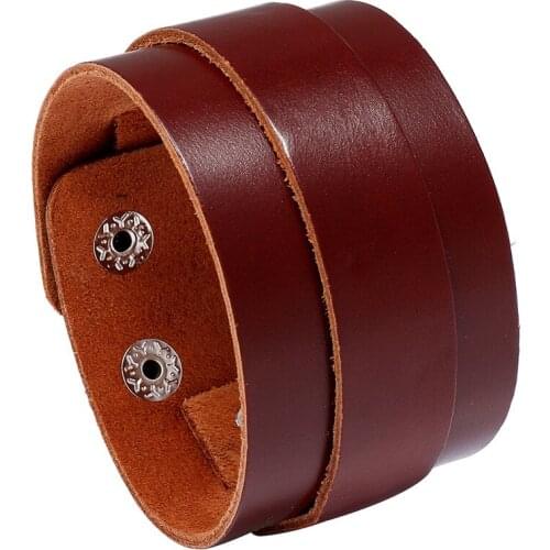 Cuff Bangle Jewelry Punk Men Black Brown Genuine Leather Material Simple Elegant Bracelet Jewelry Pulsera Hombre