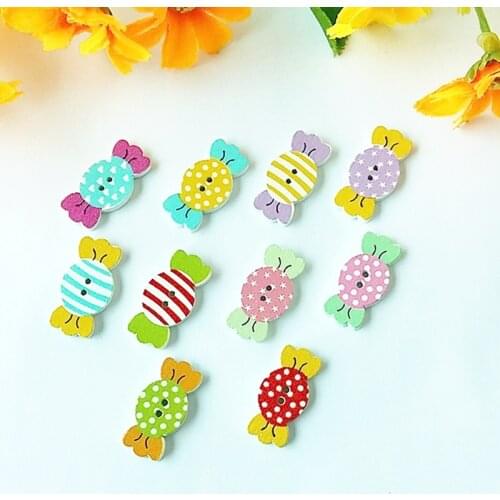50pcs Mixed 2 Holes Candy Wood Sewing Buttons Scrapbooking flatback Decoration Cartoon Wooden Buttons
