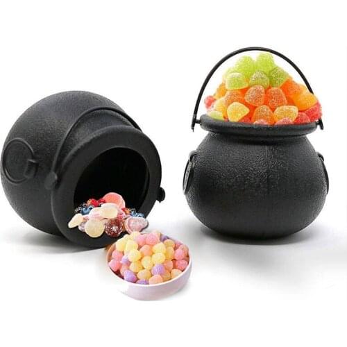 Halloween Candy Kettle Mini Plastic Witch Cauldron Candy Pot Hanging Buckets with Handle for Party Bar KTV Haunted House _WK