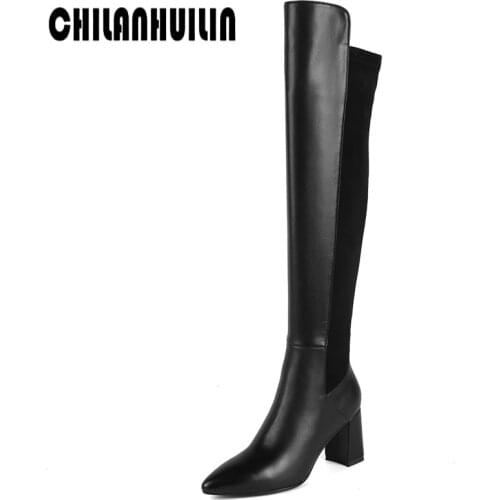 Classic design riding boots elasticity lycra+cow leather autumn winter boots shoes woman knee high boots woman high heels boots