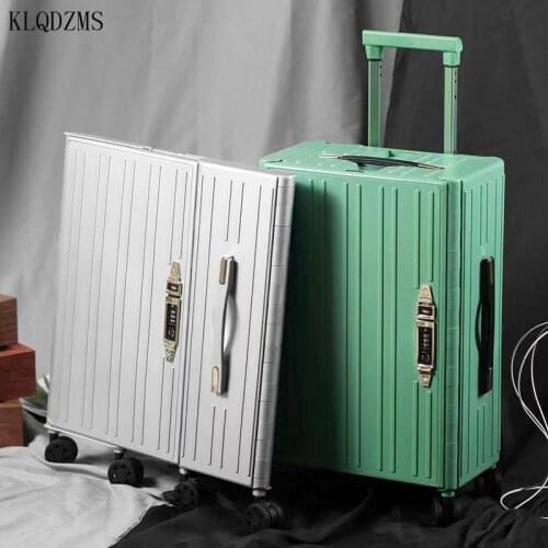 KLQDZMS 20 Inch PC Personalized Pure Thin Trolley Travel Luggage Fashionable Foldable Spinner Rolling Suitcase For Women And Men