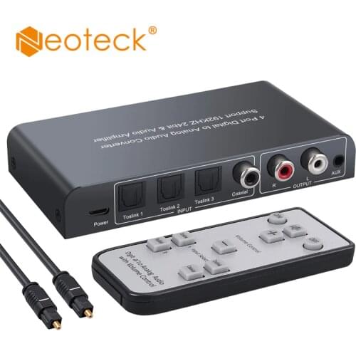 Neoteck 3 Optical SPDIF Toslink One Coaxial Switcher DAC Digital to Analog Audio Converter with IR Remote Support Volume Control