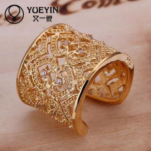 R107 yellow gold color ring inlaid stones heart shape big ring for men new design finger ring for lady