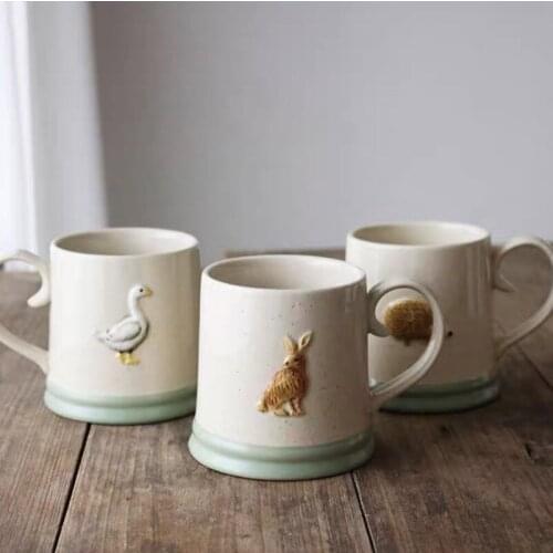 Кружка складной стакан Ceramic Pitted Glaze Embossed Country Style складная кружка Mug Hedgehog Duck Rabbit Coffee Cup Water