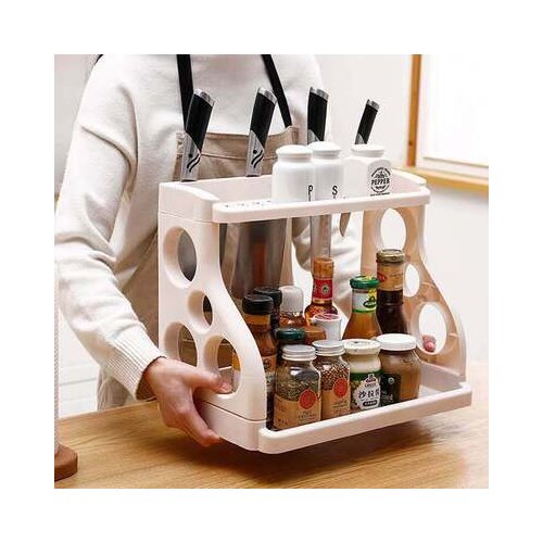 Kitchen floor shelf double-layer kitchen utensils knife rack seasoning rack multi-function storage organizer