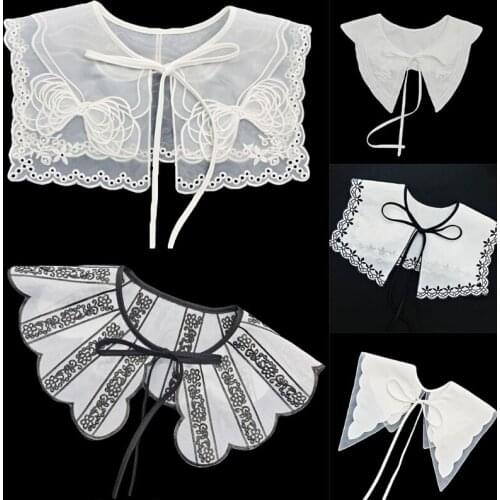 Fashion Embroidery Fake Collar Womens Decorative DIY Bow Tie Neckband Detachable for Sweater Dress