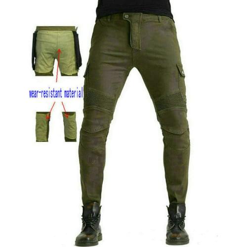Loong Biker Motorcycle Riding Jeans Motor Knight Daily Cycling Trousers Wear-Resistant Locomotive Protective Pants Army Green