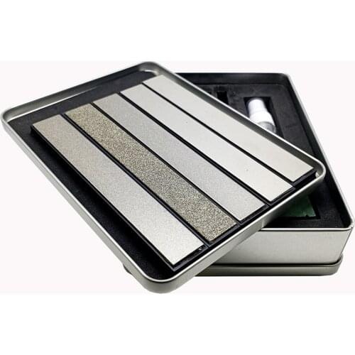 Whetstone Storage box 5pcs diamond whetstone bar + 30g Polishing wax +20ml Oil Bottle Tinplate iron knife sharpener stone