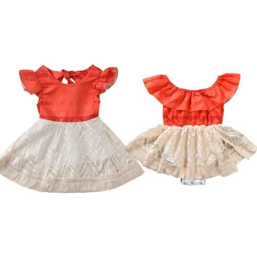 New Sister Match Clothes Little Sister Tutu Skirted Romper Lace Tassel Dress One Pieces Summer Family Matching Clothes