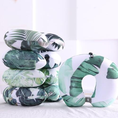 New Arrive U-shaped pillow of tropical green-leaved plants Aircraft Car Office Siesta Pillow Flight Head Chin Support Cushion