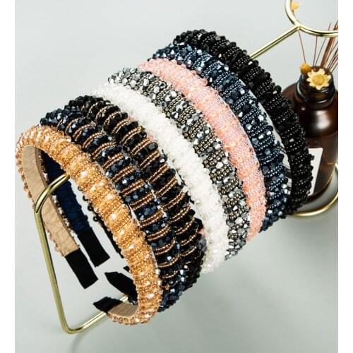 Shiny Crystal Beaded Hair Hoop Elegant Women Headband Headwear Adjustable Hairband Fashion Handmade Girls Hair Accessories