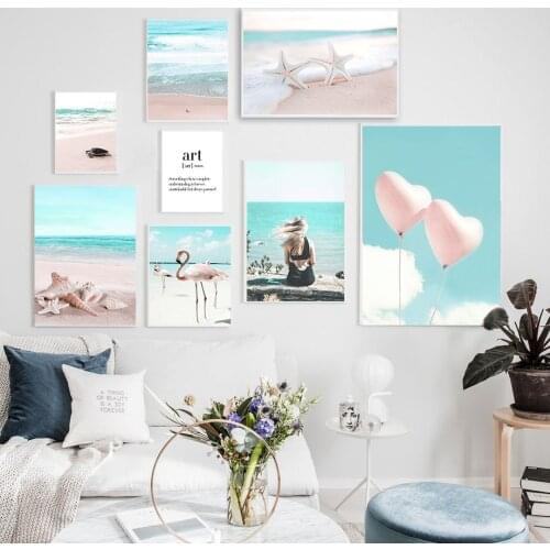 Beach Starfish Balloon Flaming Girl Quotes Wall Art Canvas Painting Nordic Poster And Prints Wall Pictures For Living Room Decor