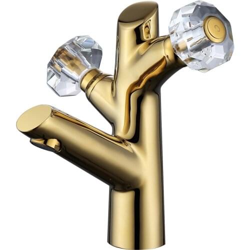 Luxury gold crystal brass top quality bathroom sink faucet western style Single hole cold hot water basin mixer faucet
