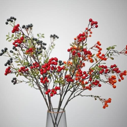 Christmas Berry Twig Stem Artificial Silk Flowers Fruits For Christmas Wedding Home Decoration Artificial Flower 1pcs